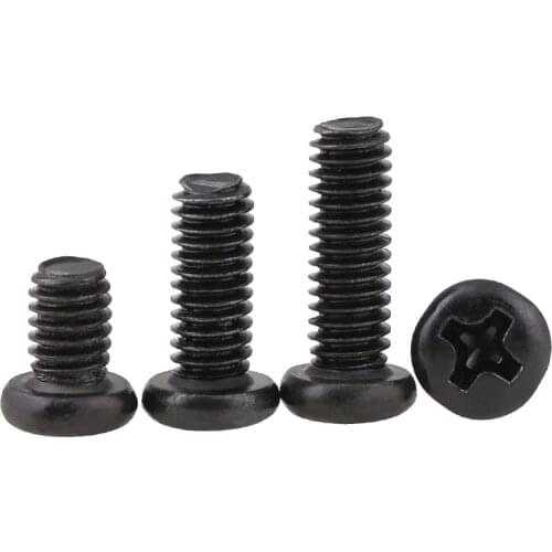 M2 M2.5 M3 M4 Steel Phillips Cross Recessord Pan Head Machine screw Thread Round Head Bolt Black