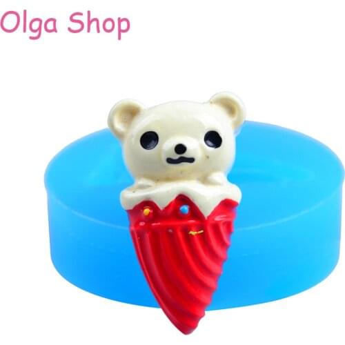 XYL008 Kawaii Silicone Mold Flexible Mold - Bear in Ice Cream Cone (30mm) Miniature Food, Sweets, Jewelry, Charms, Cake Fondant