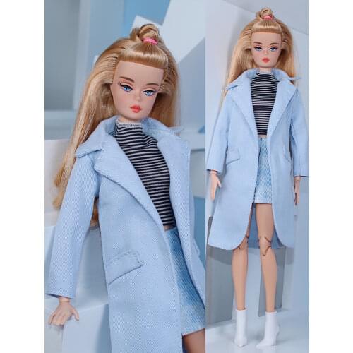 1/6 BJD Doll Clothes Light Blue Parka Winter Coat Jacket for Barbie Dress Outfits 11.5" Dolls Accessories Kids DIY Toy Best Gift