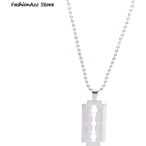Hiphop Punk Stainless Steel Razor Blades Pendant Necklaces Men Jewelry Shaver Shape Necklaces Rock Blade Women Collares Hot