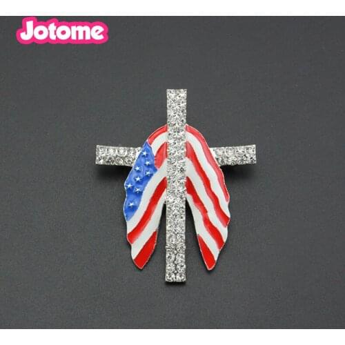 100pcs/lot Patriotic Fashion Women Men Jewelry American Flag And Cross Crystal Pin Brooch