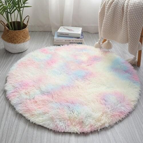 Nordic Rainbow Tie-dye Plush Carpet Round Soft Fluffy Rainbow Carpet Living Room Non-slip Carpet Floor Carpet
