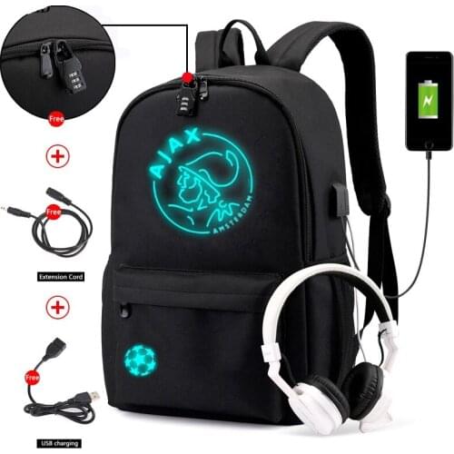 Anti-theft Luminous Canva Waterproof Backpack for Men AJAX Student School Backpack Teenagers Girl Boy Book bag Capacity Mochilas