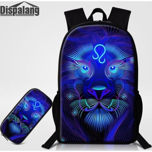 Dispalang School Backpack Constellation Print 2 Pieces Student School Bags For Teenagers Leo Travel Bag Bookbag Kids Pencil Case