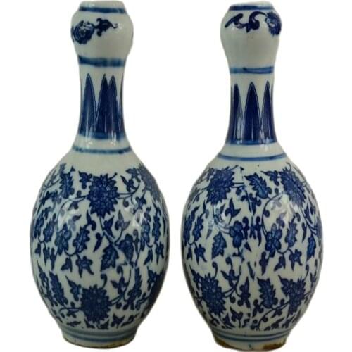 Old Decorated Wonderful Hand Porcelain Drawing Flower Rare Lucky Noble Pair Vase