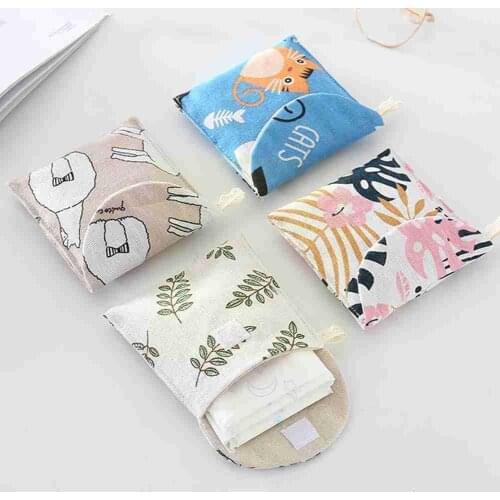 Sanitary Pad Storage Bag Girls Tampon Holder Organizer Cotton Organizers Cute Linen Blended Travel And Portable Women Mini Y0S9