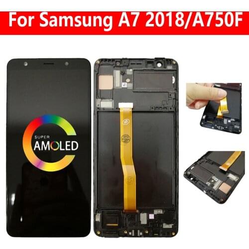 Super AMOLED A750 LCD For Samsung Galaxy A7 2018 LCD SM-A750F A750FN A750G Display With Frame Touch Screen Digitizer Assembly