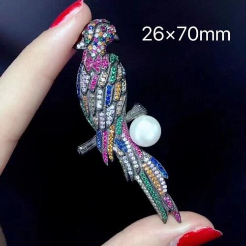 Unisex 11-12MM natural fresh water pearl brooch pins 925 sterling silver with cubic zircon parrot brooch pins multi color
