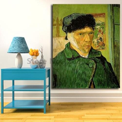 Vincent Van Gogh Self Portrait With Bandaged Ear Art Canvas Poster Painting Wall Picture Print Artwork Home Bedroom Decoration