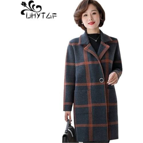 UHYTGF High quality spring autumn sweater coat women 4XL plus size windbreaker coats noble Elegant cardigan thin sweater coat190