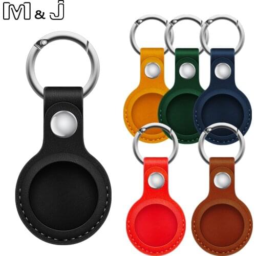 M&J High quality Leather Protective Case For Airtag Cover Hangable Keychain Locator Tracker Case For Apple airtags