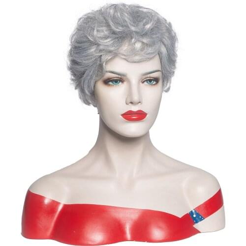 Amir Short Grey Wigs For White Women Mixed Gray Curly Wig Pixie Cut Wig With Bangs Synthetic Wave Short Stylish Female Wigs