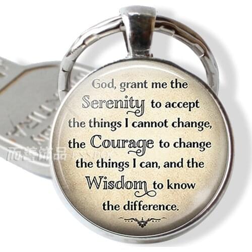 Serenity Prayer Religion God Keychain Inspirational Quote Key Ring Glass Cabochon Jewelry Fashion Pendant Charm Women Gifts