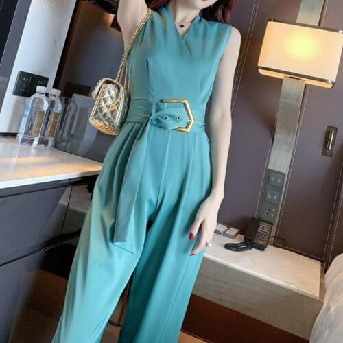 New arrival fashion summer sleeveless romper women office lady elegant sexy temperament simple work style solid sexy jumpsuits