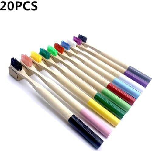 20Pcs Eco Friendly Bamboo Toothbrush Natural Bamboo ToothBrush Adults Biodegradable Wooden Handle Tooth Whitening Brush