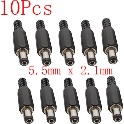 10Pcs Length 9mm 5.5mm x 2.1mm DC Power Plug Connector 5.5*2.1 DC Supply Plastic Male Socket Adapter Wire Connector Plugs