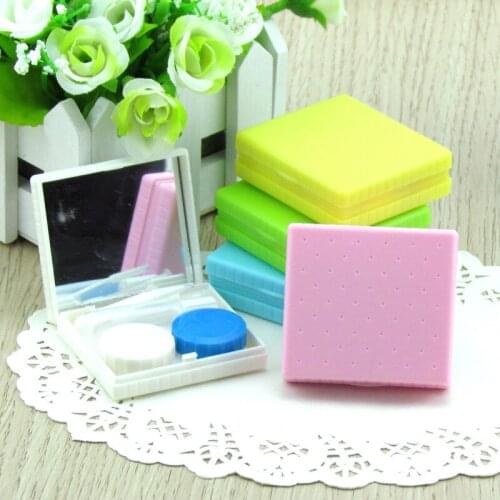 10pcs new simple Cute sweet cookie shaped Contact lens case Portable With a mirror care box High quality Candy color Partner box