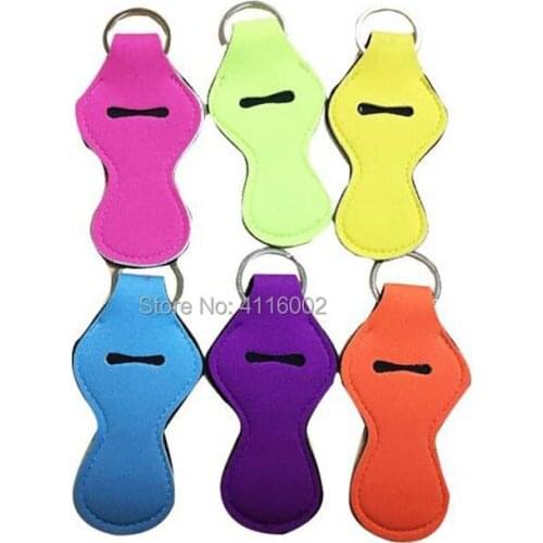 1000pcs/lot monogrammed solid color neoprene keychain holder chapstick holder lipstick wrap key chain