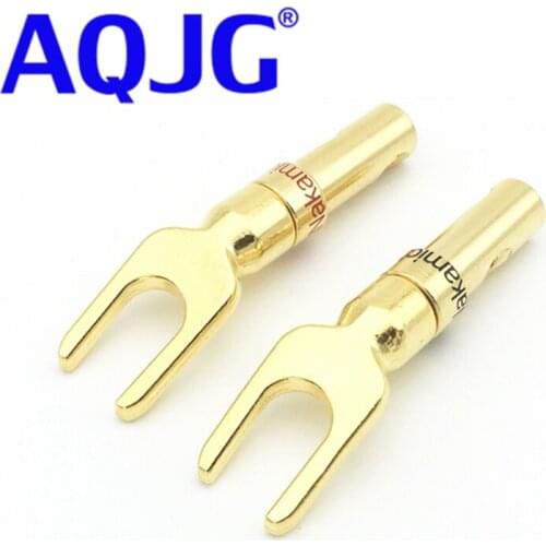 12PCS Nakamichi Gold Plated copper Banana Spade Plug Screw Type CONNECTOR for speaker cable AQJG