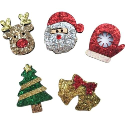 20pcs/lot Multi style Glitter Christmas antlers Padded Appliques For Craft Clothes Sewing Supplies DIY Hair Clip Accessories