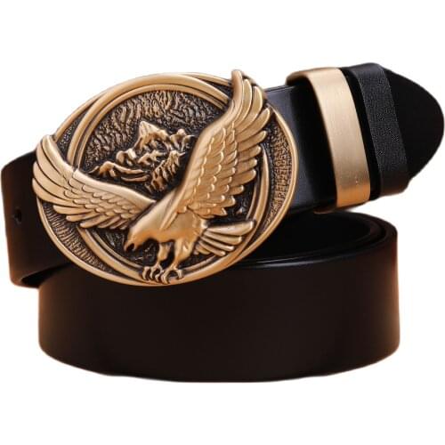 2020 new arrival eagle belt for men mens belts luxury solid brass buckle full grain cowhide genuine leather strap camel red 38mm