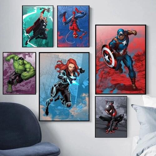 Superhero Anime Posters and Prints Mural Spiderman Iron Man Canvas Painting Wall Art Picture for Living Room Decor