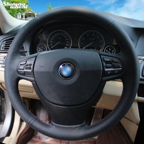 Shining wheat Black Genuine Leather Car Steering Wheel Cover for BMW F10 F07 (GT) 2009-2017 F11 (Touring)