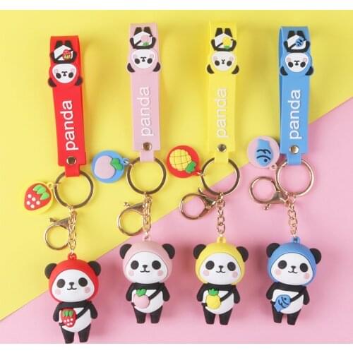 Cute Panda Fruit Keychain Keyring For Men Women Gift Fashion Key Accessories Silicone Colorful Animal Bag Ornaments