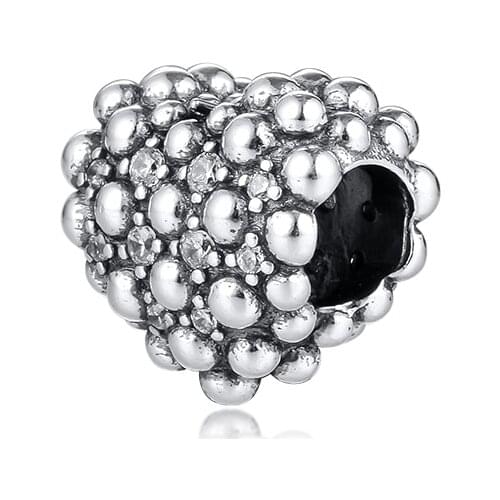 925 Silver Beads Beaded Sparkling Heart Charm Woman DIY Beads For Jewelry Making Fits European Sterling Silver Bracelets