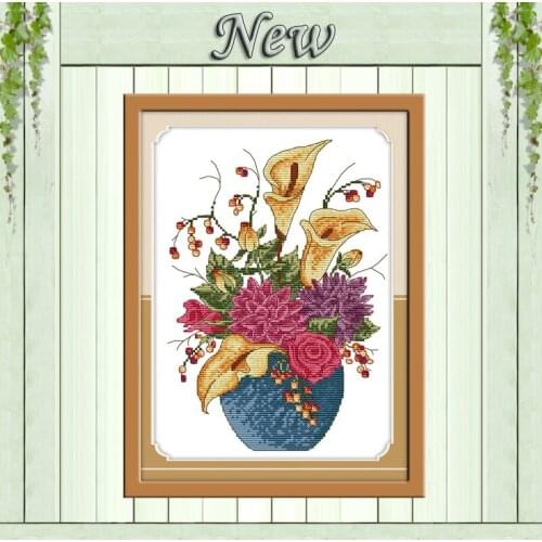 Flowers potted vase painting Home wall Decor 11CT counted print on fabric DMC 14CT Cross Stitch Embroidery kits Needlework Sets
