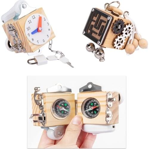 Baby Montessori Wooden Busy Block Interactive Building Board Unlock Basic Skills Toy Preschool Education Sensory Toys dropship