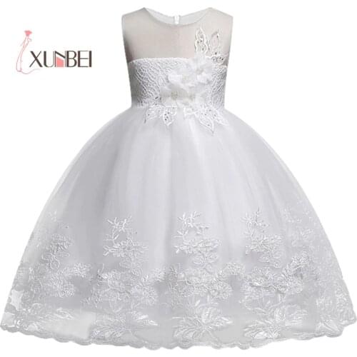 Lovely Knee Length Appliqued Flower Girl Dresses 2020 Summer Tulle Flower Kids Pageant Dress Girl First Communion Dress Party