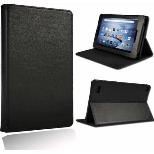 KK&LL For Amazon Fire HD 10 (7th/5th Generation,2017/2015 Release) Black Smart Tablet Leather Stand Folio Cover Protective Case