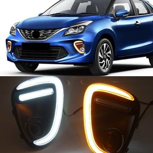 1Pair Car LED DRL For Suzuki Baleno 2019 2020 Daytime Running Lights Fog Lamp with yellow turn signal