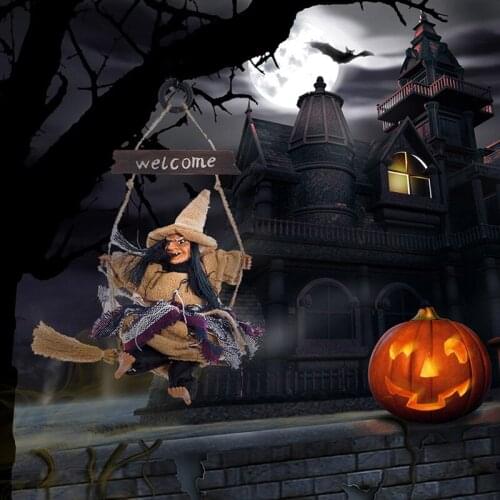 Halloween Hanging Flying Broom Witch Doll Scary Horrible Hanging Decoration Ghost Flying Witch Pendant DIY Party Accessories