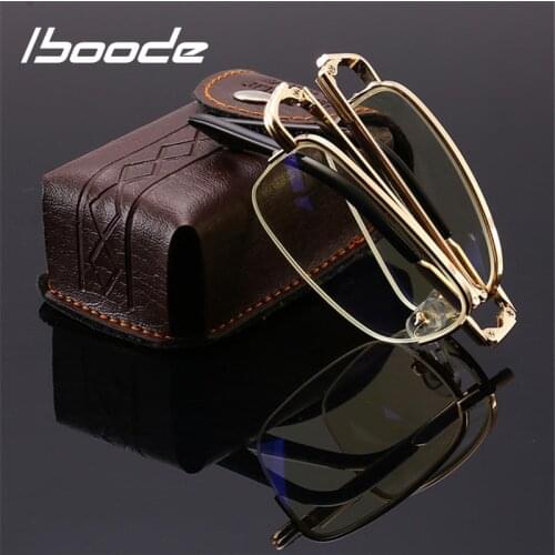 Iboode New Anti Blue Ray Computer Reading Glasses Folding Men Women Hign Quality Metal Reading Eyewear With Case +1.0 to 4.0