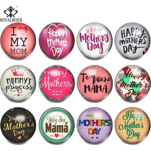 RoyalBeier Happy Mothers Day 18mm Snap Buttons 12pcs/Lot Convex Glass Snaps Fit DIY Bracelets For Charms Unisex Jewelry Bijoux