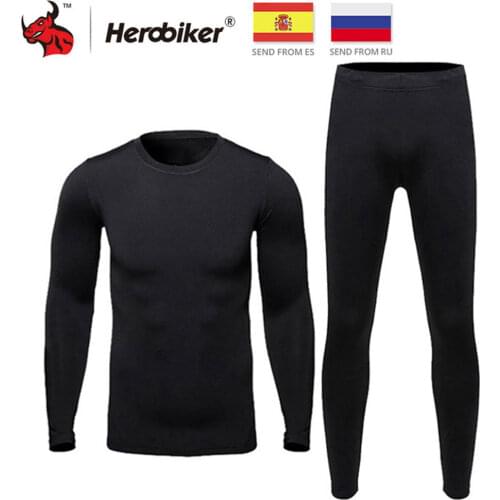 HEROBIKER Men Thermo Underwears Suits Set Motorcycle Skiing Winter Warm Base Layers Tight Long Johns Tops & Pants Set