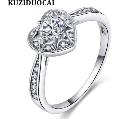 Kuziduocai New Fashion Jewelry Stainless Steel Intensive Zircon Love Heart Wedding Rings For Women Anillos Mujer Anel Gift R-343