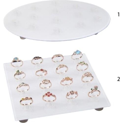 Square Clear Acrylic Jewelry Holder Photography Props 16-Ring Clips Display Stand Rings Organizer Show Rack