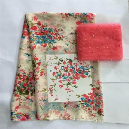 LX!5+2 Yards high quality African silk chiffon printed fabric for ladies to wear soft and comfortable printed silk fabric!F32438