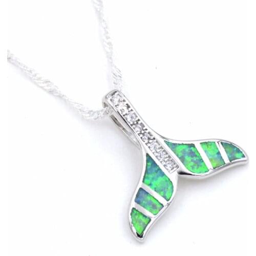Lovely Kiwi Green Whale Tail Fire Opal Pendant Necklace for Gift