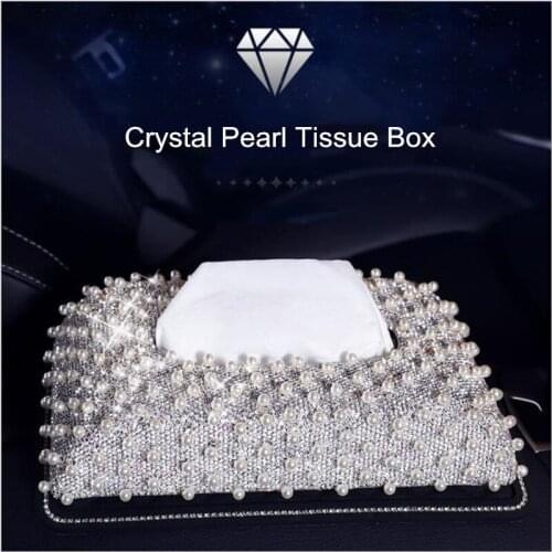 Fashion car interior ornament crystal rhinestones pearls home car block armrest tissue box