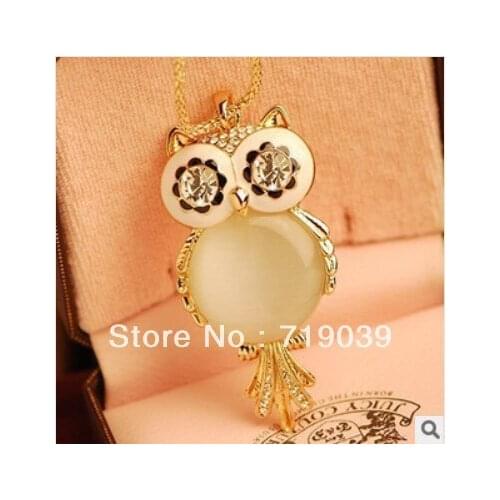 ZRM Fashion jewelry Cute big opal owl pendant necklace long chain,High quality accessories wholesale free shipping