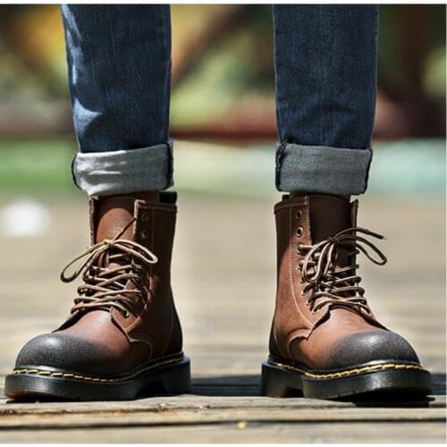 Martin Boots Mens High-top Plus Velvet Warm Tooling Shoes Mens All-match Middle-top Desert Boots Mens Winter Trend Boots Men