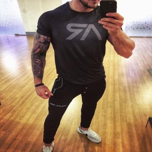 Muscle mens tights short sleeve mens sport print T-shirt running compression speed dry clothes breathable exercise a substitut