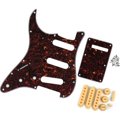 Set of Brown Tortoise Left Handed 11 Holes Electric Guitar Pickguard SSS Back Plate Pickup Covers Guitar Knobs Guitar Parts