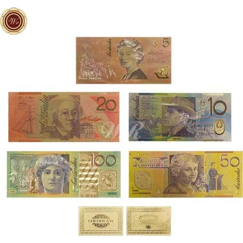 Gold Banknote Color Set (5PCS) New AUD 5.10.20.50.100 Dollar Engraved Gold Home Decor Value Collectible