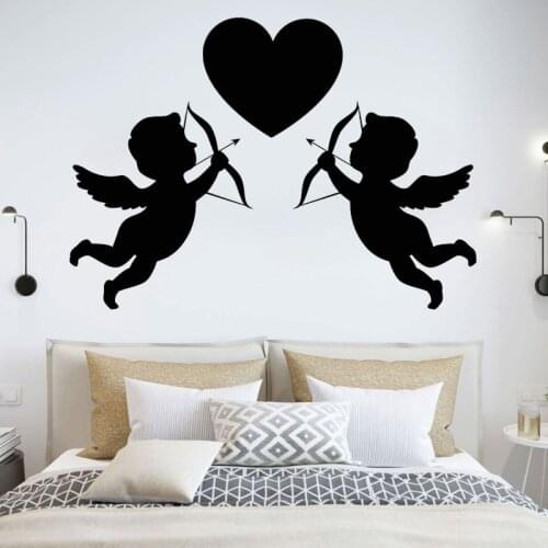 Eros Cupids Wall Sticker Love Heart Sign Decal Romantic Wedding Room Wall Decoration Angel Baby Bow Art Mural Removable Romance