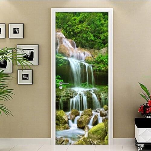 3D Door Stickers Home Decor Waterfall Nature Landscape Living Room Bedroom Door Mural PVC Self Adhesive Waterproof Wallpaper